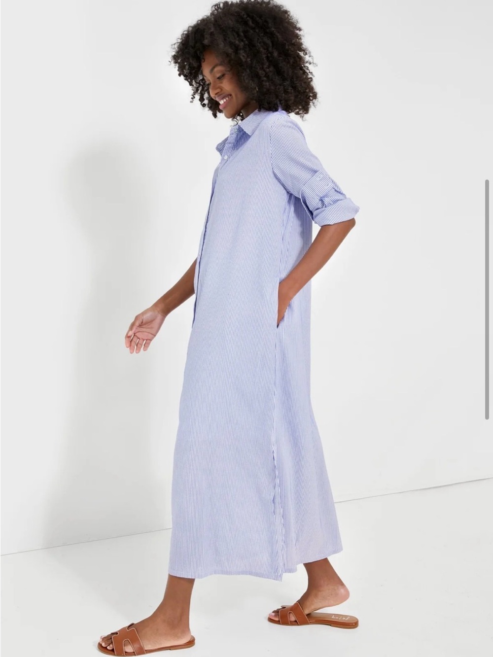 Pomander Place Light Blue Stripe Maxi Shirt Dress - Picture 2 of 7
